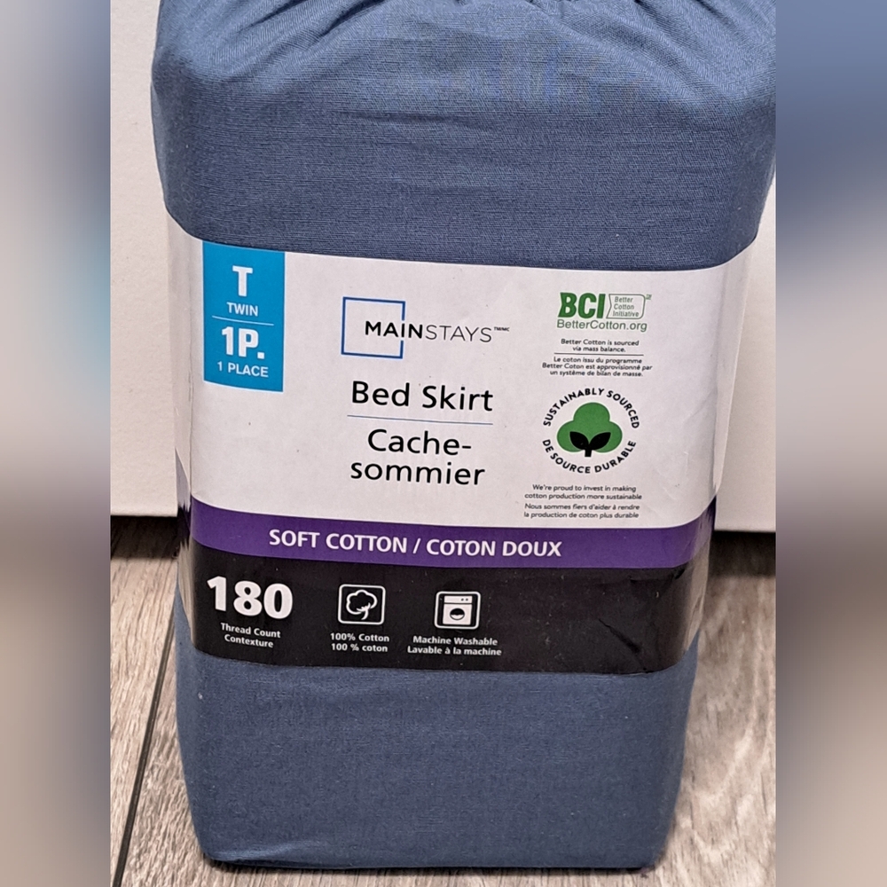 NEW Mainstays Soft Cotton Blue Bed Skirt - Twin Size